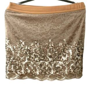 BCBG Max Azria Lace Sequin Skirt Women’s Size (S) Taupe Party Mini Skirt